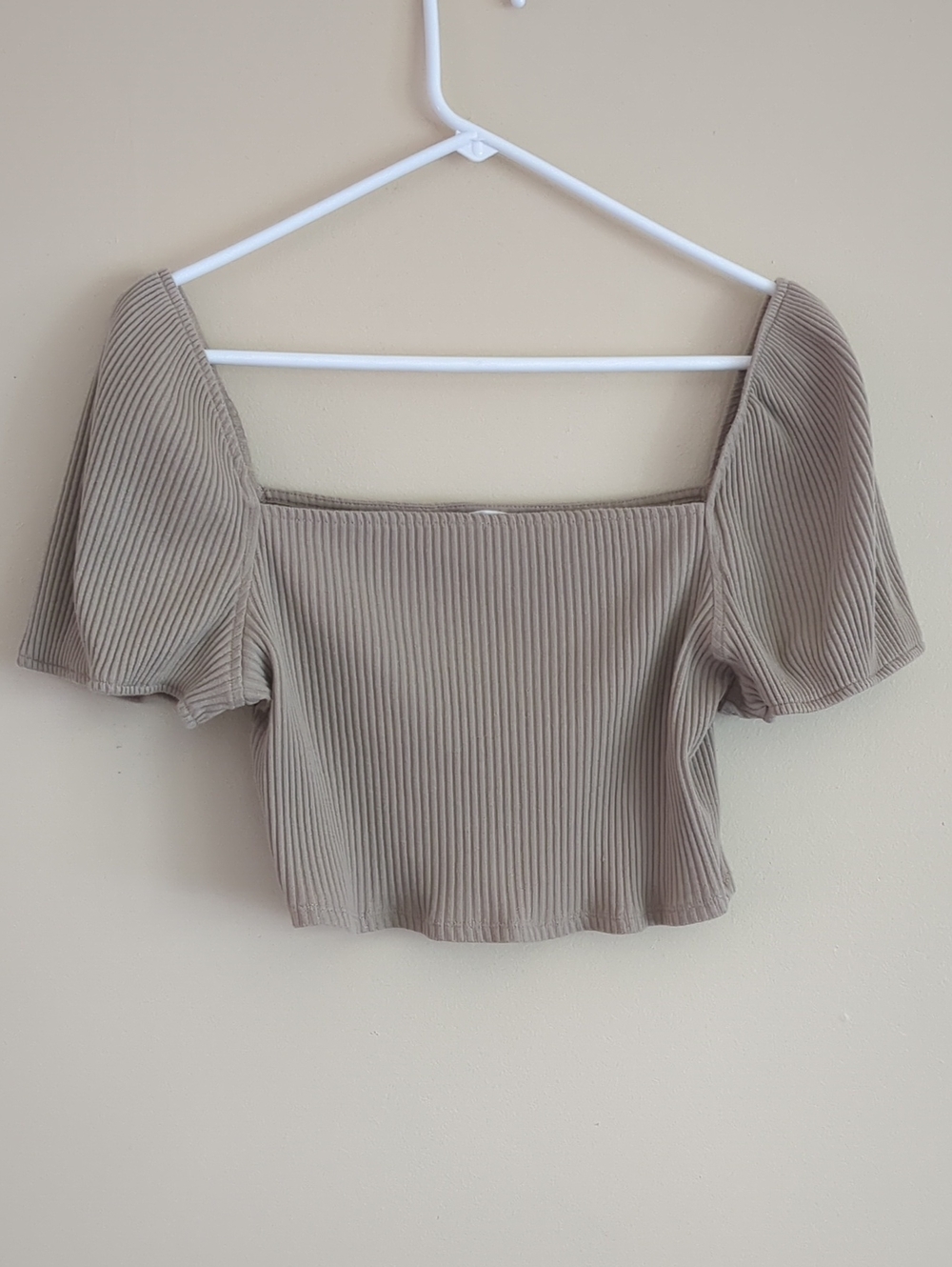 XL Tan Ribbed H&M Crop Top Square Neck Shirt